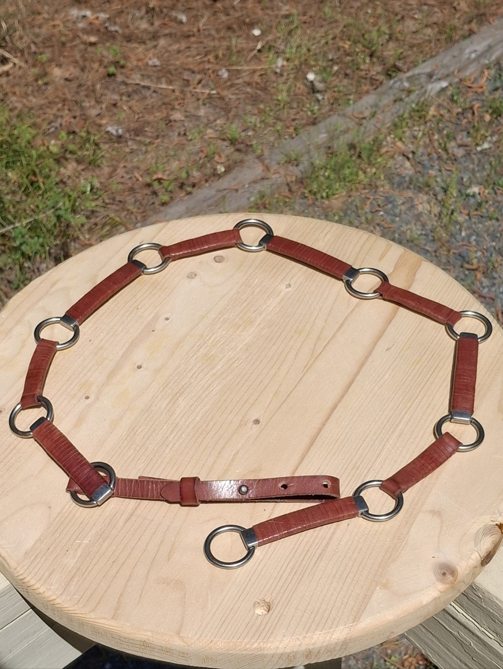 Vintage Linea Pelle Collection Brown Woven Leather And Silver Ring Boho Belt